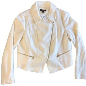 Ann Taylor Wool Blend Jacket Zip Front Textured Cream Coat Women's Size Large